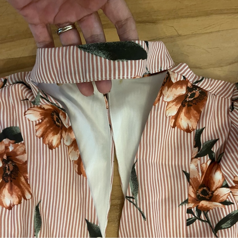 NWT Peach Pinstriped floral plunge 2-in1 Maxi Dress Romper Large Cottagecore - Picture 5 of 10